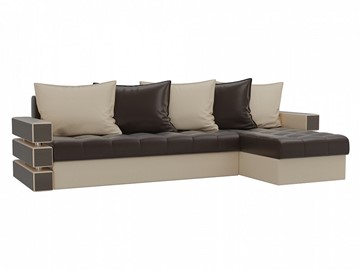 Угловой раскладной диван Венеция, Коричневый/Бежевый (экокожа) в Тюмени