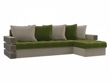 Угловой диван с оттоманкой Венеция, Зеленый/Бежевый (микровельвет) в Тюмени