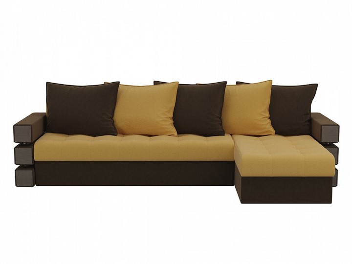 Угловой диван с оттоманкой Венеция, Желтый/Коричневый (микровельвет) в Тюмени - изображение 1