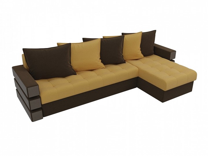 Угловой диван с оттоманкой Венеция, Желтый/Коричневый (микровельвет) в Тюмени - изображение 3