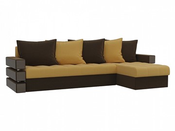Угловой диван с оттоманкой Венеция, Желтый/Коричневый (микровельвет) в Тюмени