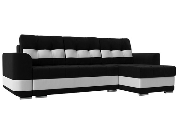 Угловой диван Честер, Черный/белый (вельвет/экокожа) в Заводоуковске - изображение