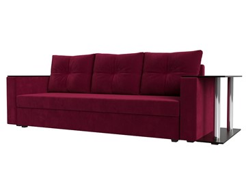 Прямой диван Атланта лайт со столом, Бордовый (микровельвет) в Тюмени