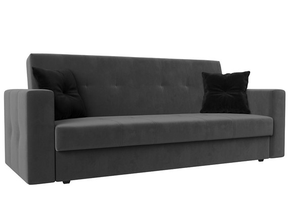 Прямой диван Лига-016, Серый\Черный (велюр) в Тюмени - изображение