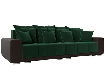 Прямой диван Лига-028, Зеленый\Коричневый (Велюр\Экокожа) НПБ в Тюмени