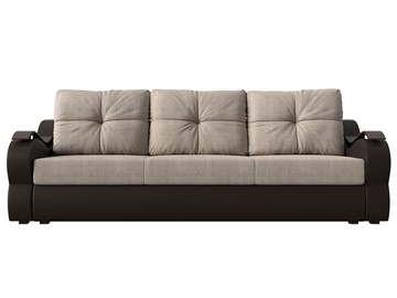 Прямой диван Меркурий еврокнижка, Бежевый/коричневый (рогожка/экокожа) в Тюмени - предосмотр 1