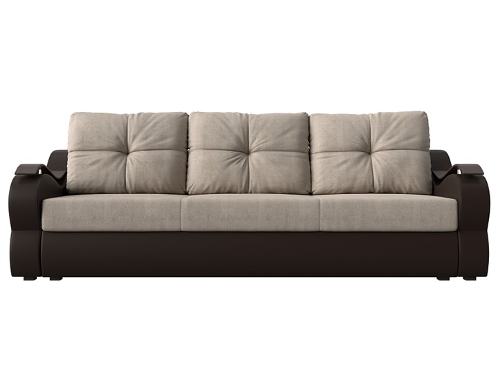 Прямой диван Меркурий еврокнижка, Бежевый/коричневый (рогожка/экокожа) в Тюмени - изображение 1