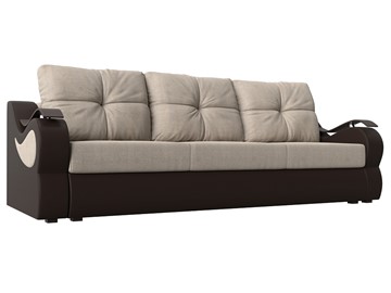 Прямой диван Меркурий еврокнижка, Бежевый/коричневый (рогожка/экокожа) в Тюмени