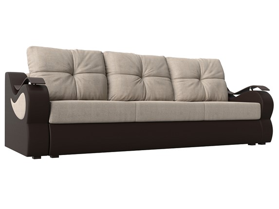Прямой диван Меркурий еврокнижка, Бежевый/коричневый (рогожка/экокожа) в Тюмени - изображение