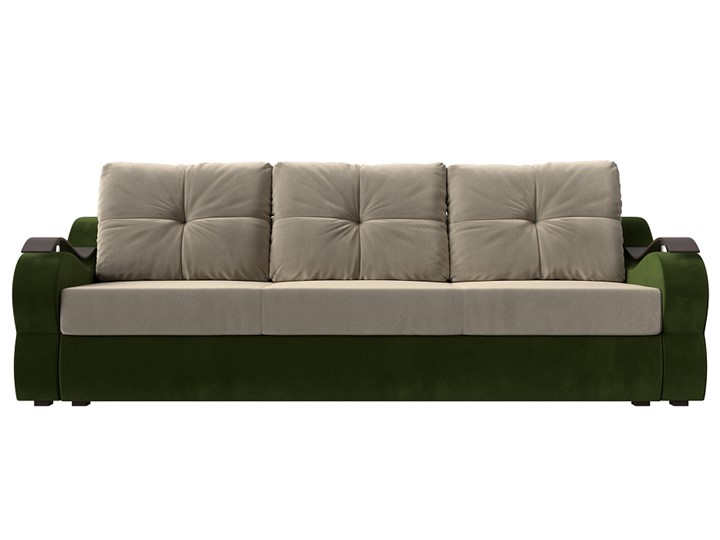 Прямой диван Меркурий еврокнижка, Бежевый/зеленый (микровельвет) в Тюмени - изображение 1