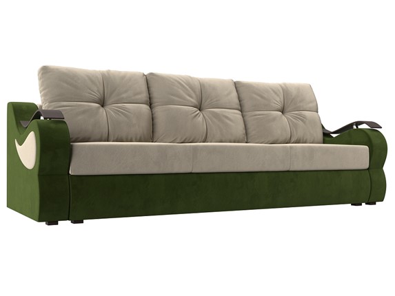 Прямой диван Меркурий еврокнижка, Бежевый/зеленый (микровельвет) в Тюмени - изображение