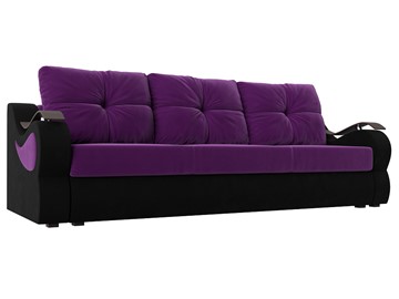 Прямой диван Меркурий еврокнижка, фиолетовый/черный (микровельвет) в Тюмени