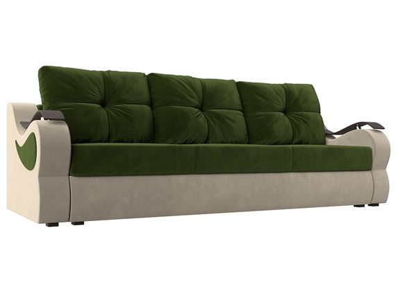 Прямой диван Меркурий еврокнижка, Зеленый/бежевый (микровельвет) в Заводоуковске - изображение