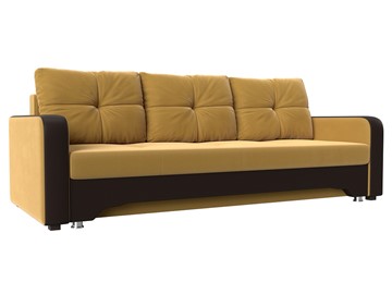 Прямой диван Ник-3, Желтый/Коричневый (Микровельвет/экокожа) в Тюмени