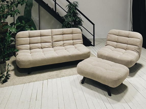 Комплект мебели Абри цвет бежевый диван + кресло +пуф пора металл в Заводоуковске - изображение
