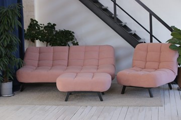 Комплект мебели Абри розовый кресло + диван + пуф опора металл в Тюмени