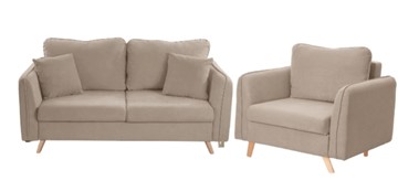 Комплект мебели Бертон бежевый диван+ кресло в Ишиме