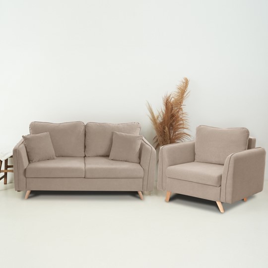 Комплект мебели Бертон бежевый диван+ кресло в Тюмени - изображение 1
