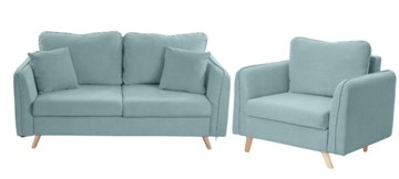 Комплект мебели Бертон голубой диван+ кресло в Тюмени