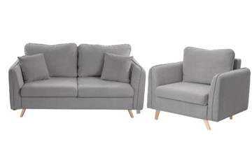 Комплект мебели Бертон серый диван+ кресло в Ишиме