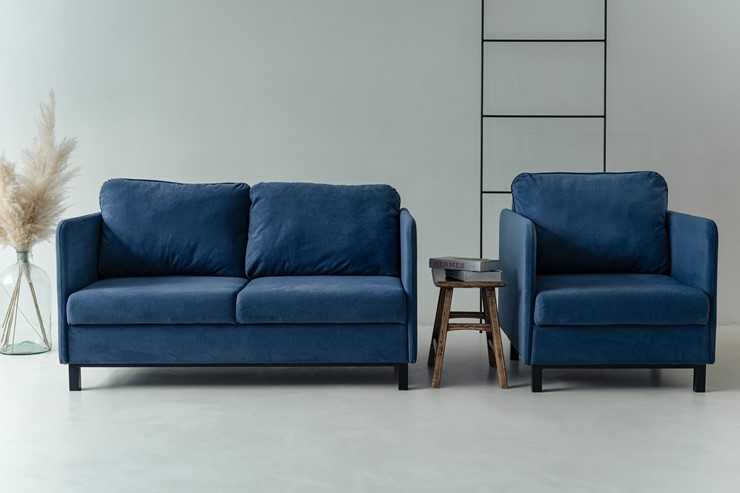 Комплект мебели диван + кресло-кровать Бэст синий в Тюмени - изображение 5