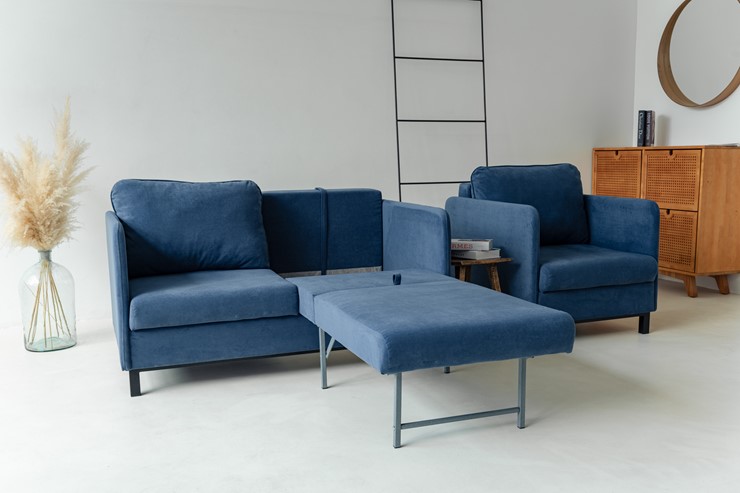 Комплект мебели диван + кресло-кровать Бэст синий в Заводоуковске - изображение 6