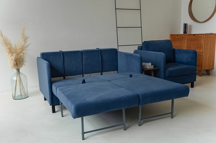Комплект мебели диван + кресло-кровать Бэст синий в Заводоуковске - изображение 7