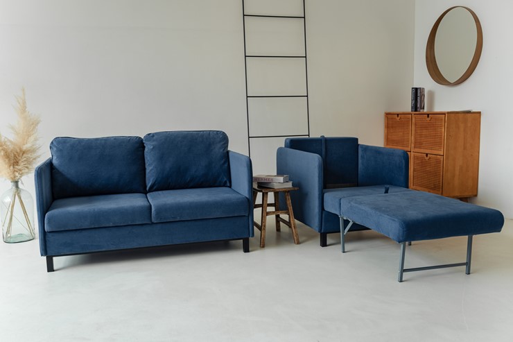 Комплект мебели диван + кресло-кровать Бэст синий в Тюмени - изображение 8