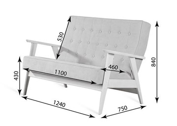 Прямой диван Ретро, двухместный (беленый дуб / RS 12 - розовый) в Заводоуковске - предосмотр 2