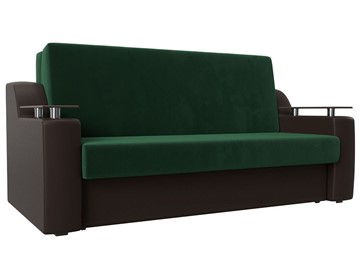 Прямой диван Сенатор Аккордеон 160, Зеленый\Коричневый (Велюр\Экокожа) в Тюмени