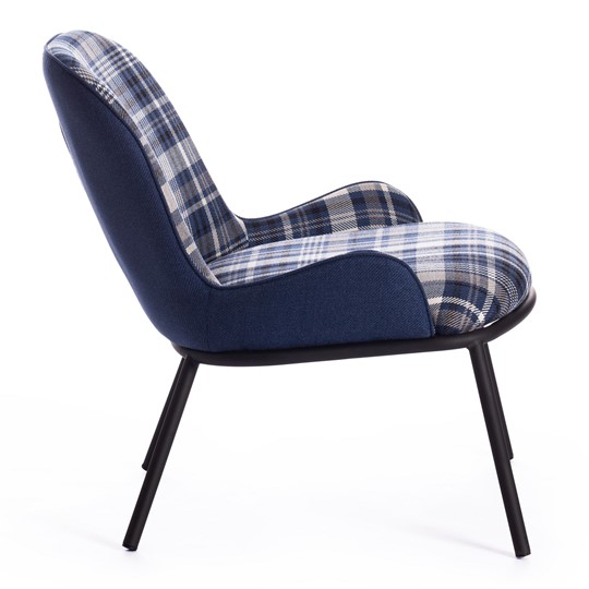 Кресло DUKEN (mod. 0179322) металл/ткань, 79х59х66 см, синий/синяя шотландка/черный в Заводоуковске - изображение 1