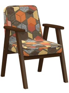 Мягкое кресло Ретро ткань геометрия коричневый, каркас орех в Ишиме