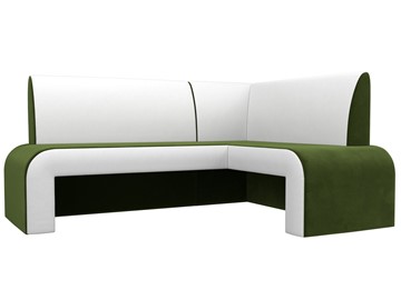 Кухонный диван Кармен угловой, Зеленый/Белый (микровельвет/экокожа) в Тюмени