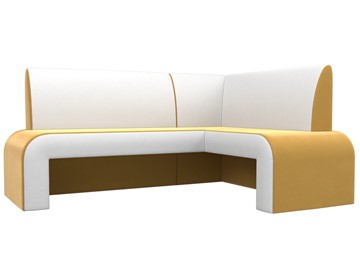 Кухонный диван Кармен угловой, Желтый/Белый (микровельвет/экокожа) в Тюмени