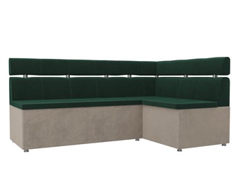 Кухонный прямой диван Классик угловой, Зеленый/Бежевый (велюр) в Тюмени