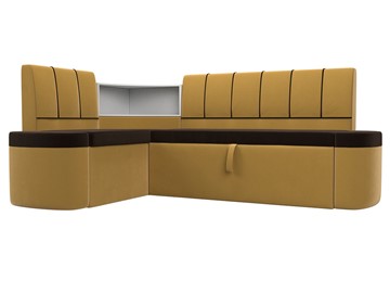 Раскладной кухонный диван Тефида, Коричневый\Желтый (Микровельвет) в Тюмени