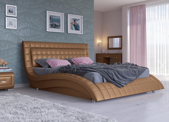 Кровать с механизмом двуспальная Атлантико 140x200, Экокожа (Бронзовый перламутр) в Тюмени - изображение