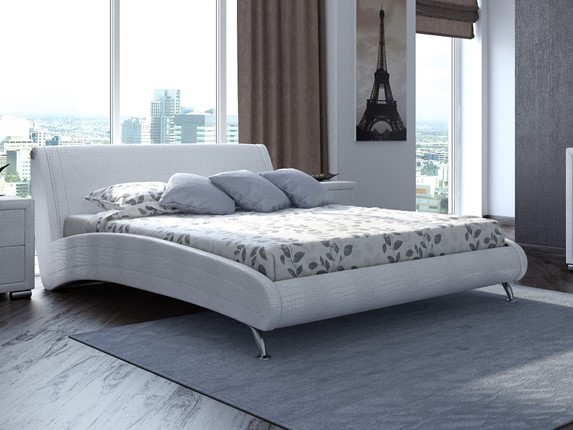 Кровать спальная Corso-2 160х200, Экокожа (Кайман белый) в Тюмени - изображение