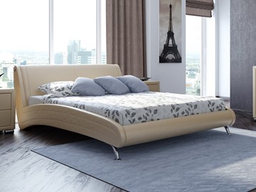 Спальная кровать Corso-2 160х200, Экокожа (Бежевый перламутр) в Тюмени