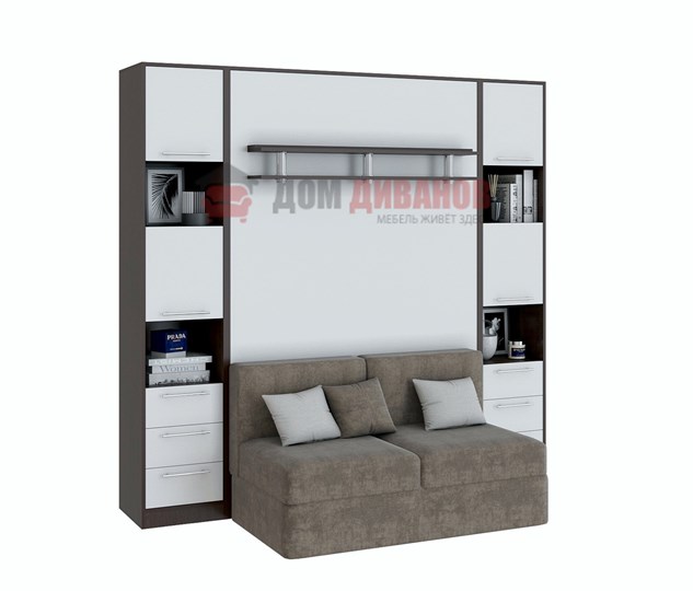 Кровать-шкаф с диваном Бела 1, с полкой ножкой, 1200х2000, венге/белый в Тюмени - изображение 1
