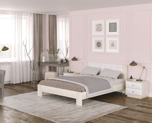Кровать спальная Soft 140x200, Дуб Шамони с экокожей белой в Заводоуковске - изображение