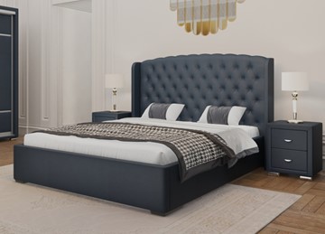Кровать Dario Classic Lite 200x200, Экокожа (Темно-синий) в Тюмени