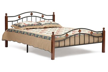 Спальная кровать AT-126 дерево гевея/металл, 160*200 см (Queen bed), красный дуб/черный в Тюмени