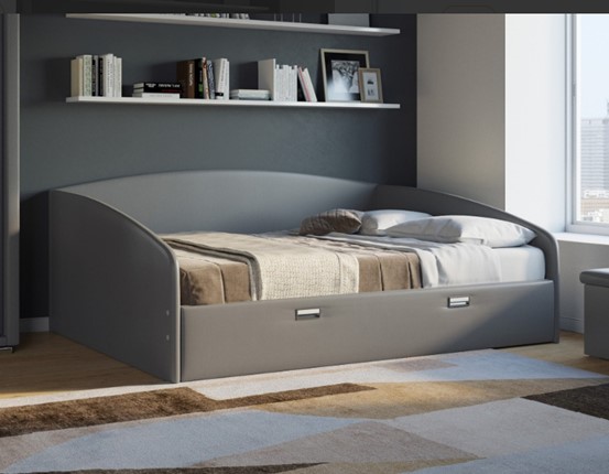 Двуспальная кровать Bono 160х200, Экокожа (Серый) в Заводоуковске - изображение