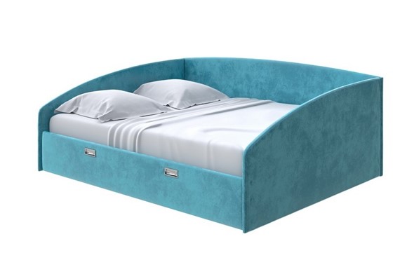 Кровать двуспальная Bono 160х200, Велюр (Лофти Лазурь) в Тюмени - изображение