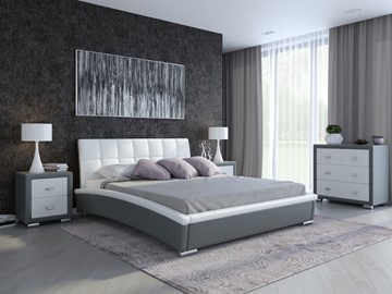 Кровать спальная Corso-1L 140x200, Экокожа (Серый с белым) в Тюмени