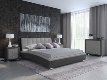 Кровать двуспальная Corso-1L 140x200, Экокожа (Темно-серый с серым) в Тюмени