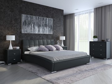 Кровать двуспальная Corso-1L 160x200, Экокожа (Черный) в Тюмени
