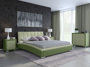 Кровать 2-спальная Corso-1L 160x200, Экокожа (Олива и зеленое яблоко) в Тюмени