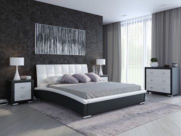 Кровать двуспальная Corso-1L 180х200, Экокожа (Черный с белым) в Заводоуковске